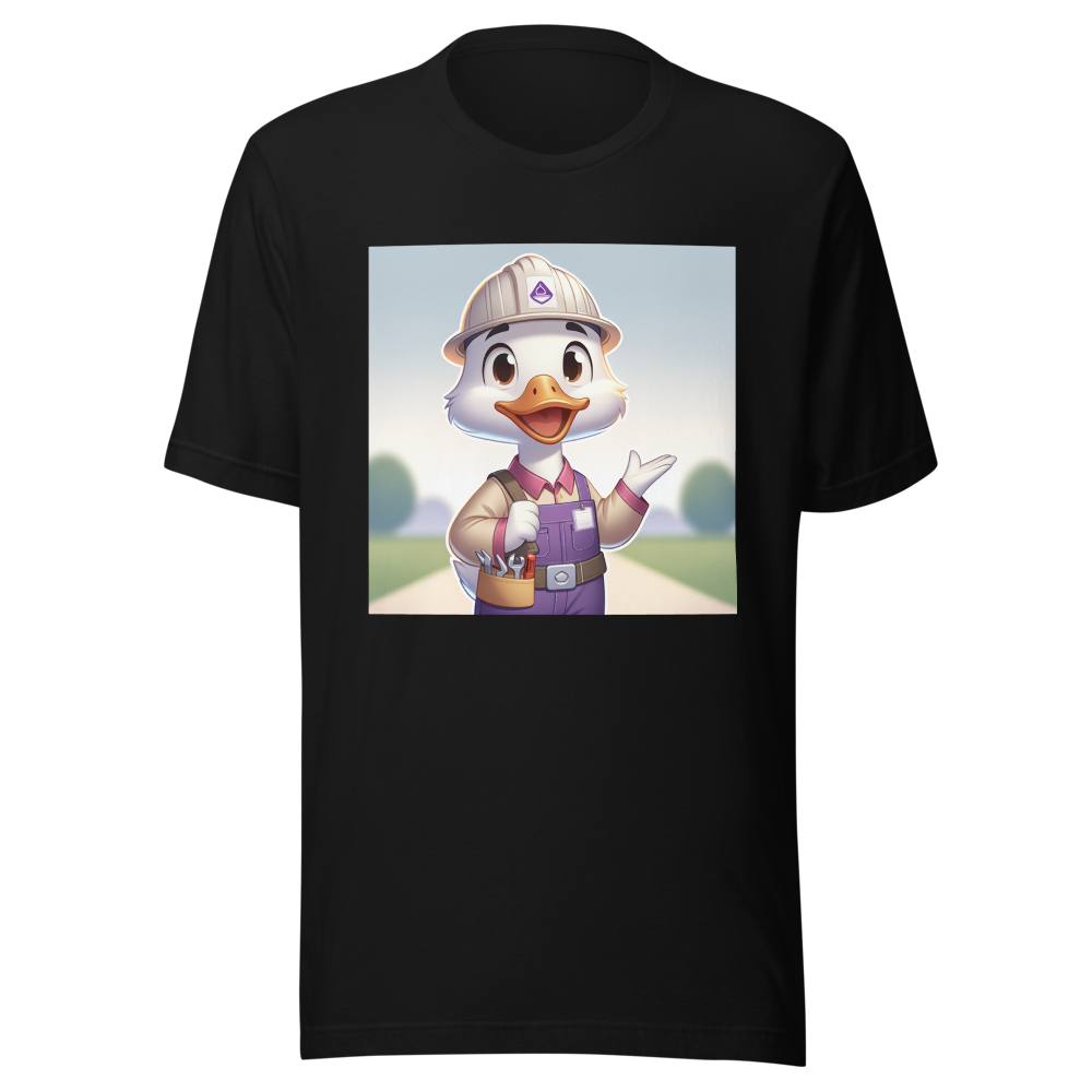 Cute goose as an engineer in purple and white colours