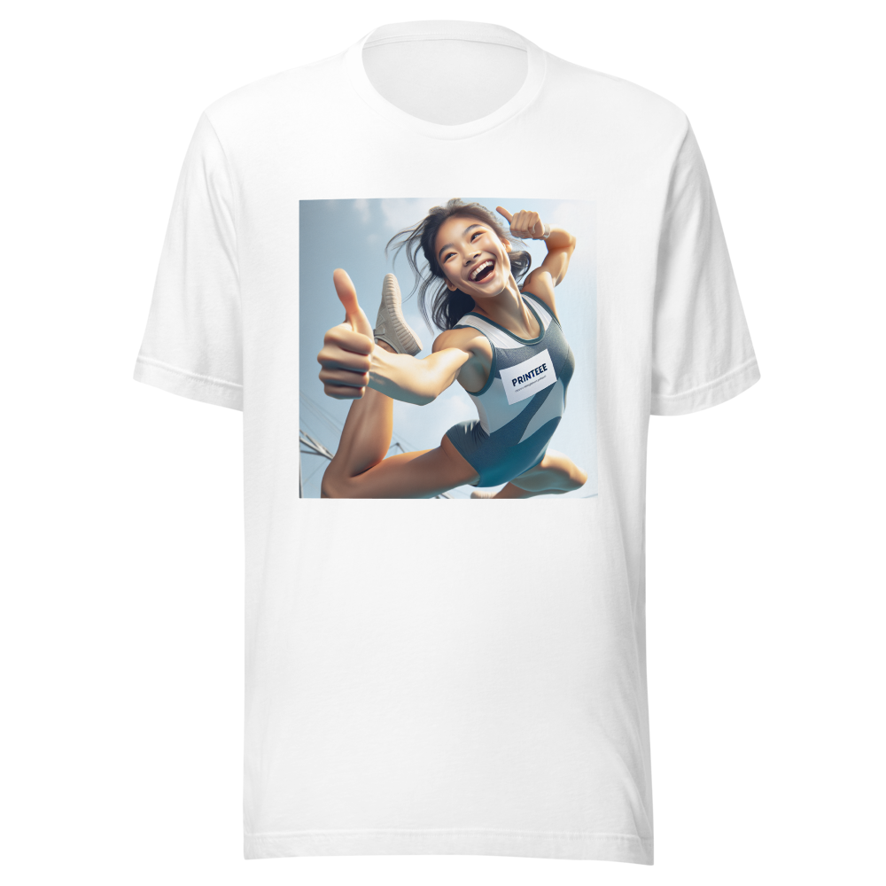girl doing flip while giving thumbs up sign. Labeld: Printeeai